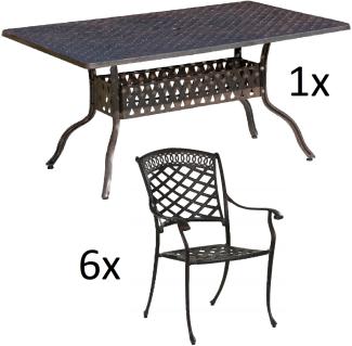 Inko 7-teilige Sitzgruppe Alu-Guss bronze Tisch 150x97x74 cm cm mit 6 Sesseln Tisch 150x97 cm mit 6x Sessel Urban