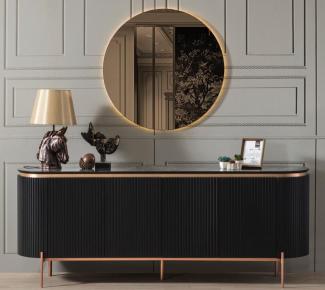Casa Padrino Luxus Sideboard Schwarz / Kupferfarben 208 x 60 x H. 80 cm - Edler Schrank mit 4 Türen - Luxus Möbel