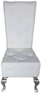 Casa Padrino Barock Esszimmer Stuhl Weiß / Silber Lederoptik - Designer Stuhl - Luxus Qualität Hochlehnstuhl GH