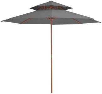 vidaXL Sonnenschirm mit Doppeldach und Holzstange 270 cm Anthrazit
