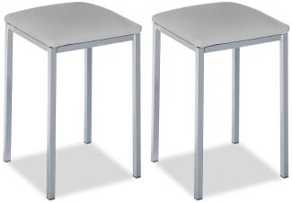 ASTIMESA - Gepolsterter Küchenhocker - Solide und Feste Struktur - Gestell Farbe Aluminium und Sitzfläche aus Kunstleder - Sitzfarbe: Grau. Lieferumfang: 2 Stück, Maße: 35 x 35 x 45 cm