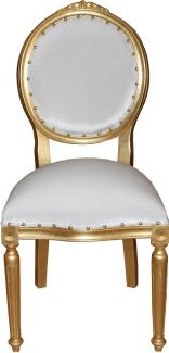 Casa Padrino Barock Medaillon Luxus Esszimmer Stuhl ohne Armlehnen in Weiss / Gold - Limited Edition