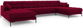 Micadoni 6-Sitzer Samtstoff Panorama Sofa Mamaia | Bezug Red | Beinfarbe Black Metal