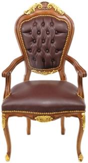 Casa Padrino Luxus Barock Mahagoni Stuhl mit Armlehnen - Luxus Schreibtisch Stuhl