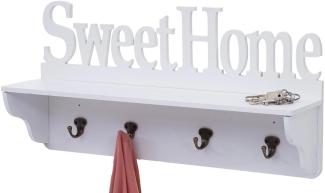 Wandgarderobe HWC-D41 Sweet Home, Garderobe Regal, 4 Haken massiv 30x60x13cm ~ weiß