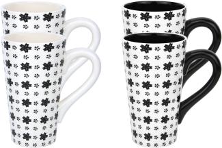 4 Tee Becher Tassen Keramik Sterne Mosaik schwarz weiß Jameson & Tailor