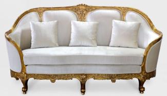 Casa Padrino Luxus Barock Wohnzimmer Sofa Weiß / Gold - Edles Handgefertigtes Antik Stil Sofa