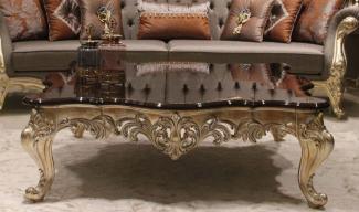 Casa Padrino Luxus Barock Couchtisch Dunkelbraun / Gold 145 x 145 x H. 45 cm - Prunkvoller Massivholz Wohnzimmertisch mit edlen Verzierungen - Barock Wohnzimmer Möbel