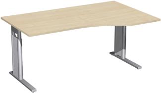 PC-Schreibtisch rechts, höhenverstellbar, 160x100cm, Ahorn / Silber