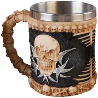 Edelstahl Tasse mit Totenkopf-Design 4 Motive Polyresin 420ml Totenschädel Emblem