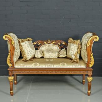 Casa Padrino Barock Sitzbank Gold Muster / Braun 90 x 50 x H. 70 cm - Antikstil Sitzbank