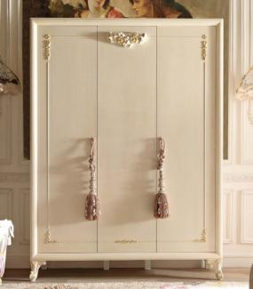 Casa Padrino Luxus Barock Schlafzimmerschrank Cremefarben / Gold - Handgefertigter Kleiderschrank mit 3 Türen - Barock Schlafzimmer Möbel - Luxus Qualität - Made in Italy