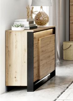 Kommode "Quant" Sideboard 90cm eiche artisan schwarz MDF grifflos