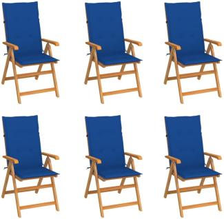 vidaXL Gartenstühle 6 Stk. mit Königsblauen Kissen Massivholz Teak