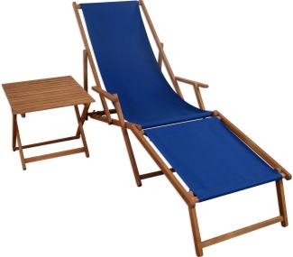 Gartenliege blau Fußteil Tisch Deckchair Buche dunkel Strandliege Liegestuhl Relaxliege 10-307 F T