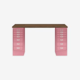 MultiDesk, 2 MultiDrawer mit 8 Schüben, Dekor Nussbaum, Farbe Pink, Maße: H 740 x B 1400 x T 600 mm