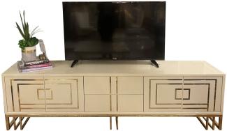Casa Padrino Luxus TV Schrank Grau / Gold 220 x 45 x H. 60 cm - Edler Fernsehschrank mit 4 Türen und 2 Schubladen - Luxus Wohnzimmer Möbel