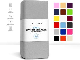 Jacobson Jersey Spannbettlaken Spannbetttuch Baumwolle Bettlaken (Topper 140-160x200 cm, Grau)