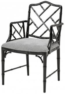 Casa Padrino Luxus Mahagoni Esszimmer Stuhl mit Armlehne Schwarz - Limited Edition
