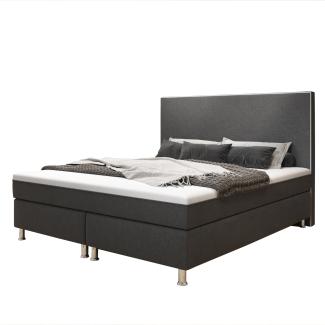 Boxspringbett KING de Luxe 180x200 cm Webstoff anthrazit mit integriertem Topper