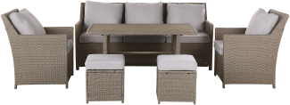 Lounge Set Rattan taupe 5-Sitzer Auflagen grau FONTI