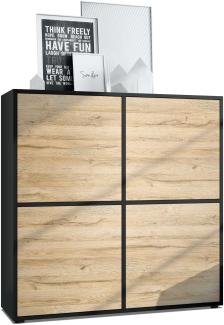 Highboard Cuba V2 Schrank 104 x 105,5 x 35,5 cm Sideboard mit 8 Fächern, Korpus in Schwarz matt / Fronten in Eiche Natur