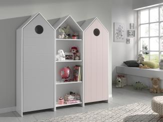 Kleiderschrank >CASAMI< in Korpus Weiß / Front Pink / Front Grau aus MDF