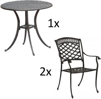 Inko 3-teilige Sitzgruppe Aluminium Guss bronze Tisch Ø 80 cm mit 2 Sesseln Tisch Ø80 cm mit 2x Sessel Urban