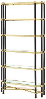Casa Padrino Luxus Wohnzimmer Regalschrank Gold / Schwarz 110 x 35 x H. 220 cm - Wohnzimmerschrank