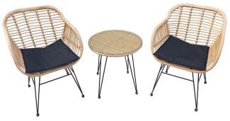 Balkon-Sitzgruppe 3-tlg Ko Samui, 2 Stück Sessel mit Tisch, Stahlrohr pulverbeschichtet,