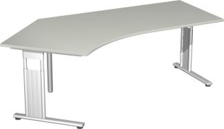 Schreibtisch 135° 'C Fuß Flex' links, höhenverstellbar, 216x113cm, Lichtgrau / Silber
