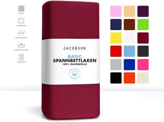 Jacobson Jersey Spannbettlaken Spannbetttuch Baumwolle Bettlaken (140x200-160x200 cm, Bordeaux)