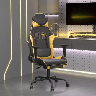 Gaming-Stuhl mit Massage & Fußstütze Schwarz Golden Kunstleder, Drehbar [345413]