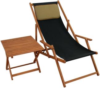Deckchair schwarz Gartenliege Sonnenliege Strandstuhl Tisch Kissen Buche klappbar 10-305 T KD