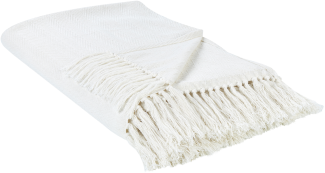 Decke Baumwolle cremeweiß mit Fransen 200 x 220 cm AMPARA