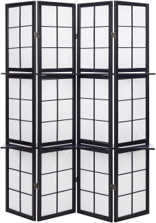 Raumteiler aus Holz 4-teilig Schwarz 170 x 120 cm GOMAGOI