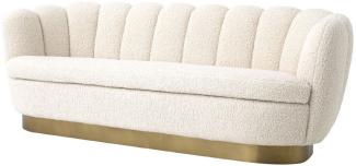 Casa Padrino Luxus Wohnzimmer Sofa mit künstlichem Lammfell Weiß / Messingfarben 225 x 90 x H. 80 cm