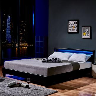 Home Deluxe - LED Bett Astro - Dunkelgrau, 180 x 200 cm - inkl. Matratze und Lattenrost I Polsterbett Design Bett inkl. Beleuchtung