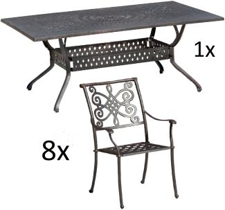 Inko 9-teilige Sitzgruppe Alu-Guss bronze Tisch 215x107x74 cm cm mit 8 Sesseln Tisch 215x107 cm mit 8x Sessel Nexus