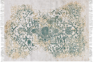Teppich Viskose beige grün 140 x 200 cm orientalisches Muster Kurzflor BOYALI