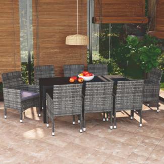 vidaXL 9-tlg. Garten-Essgruppe mit Kissen Poly Rattan Grau