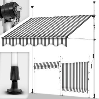 tillvex Balkonmarkise 300 cm Grau/Weiß Gelenkarm Markise Klemmmarkise Sonnenmarkise Balkon ohne Bohren