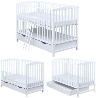 Baby-Delux Babybett Milo Bettkasten Schutzgitter, Kinderbett 60x120 cm weiß Schublade Barriere Kiefer Matratze