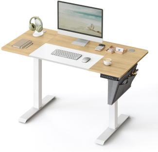 Höhenverstellbarer Schreibtisch, 160 x 70 x (72-120) cm, elektrisch, stufenlos verstellbar, gespleißte Platte, 4 Höhe gespeichert, Stofftasche, aus Stahl, weiß-Pastellgelb DSL026N01