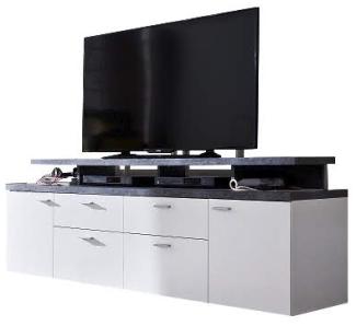 TV-Lowboard weiß und Stone grau 180 cm Komforthöhe