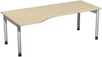PC-Schreibtisch '4 Fuß Pro' links, höhenverstellbar, 200x100cm, Ahorn / Silber