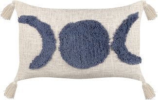 Dekokissen Baumwolle Getuftet beige blau mit Quasten 35 x 55 cm LUPINUS