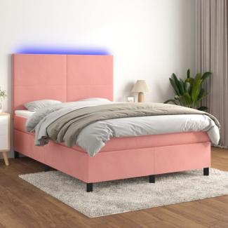 vidaXL Boxspringbett mit Matratze & LED Rosa 140x200 cm Samt