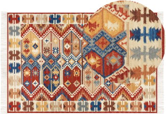 Kelim Teppich Wolle mehrfarbig 200 x 300 cm abstraktes Muster Kurzflor VANASHEN