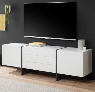 TV-Lowboard Design-M in weiß matt und Fresco grau 190 x 60 cm